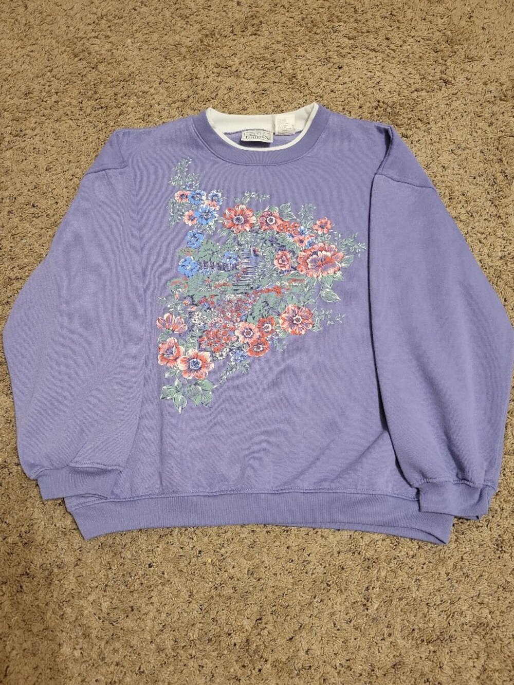 90s Basic Editions Double Crewneck Grandma Sweatshirt Purple Floral Large